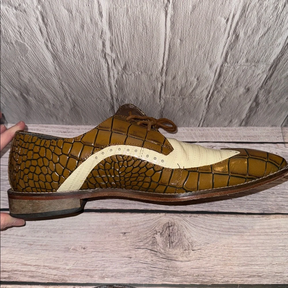 Stacy Adams Trazino Mustard Multi Crocodile-Lizard Print Leather Wingtip Oxford